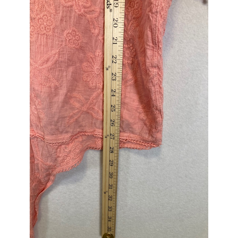 Boho Lane Bryant Womens 18/20 Coral Peach Embroidered Crochet Tie Front Blouse - Picture 6 of 10